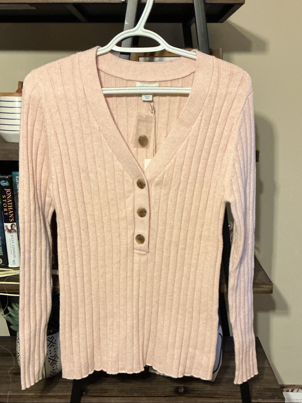 Sundance Ribbed Henley Top in Blush Pink Size L
